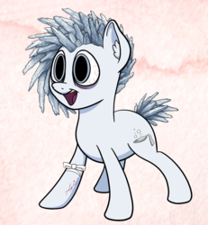 Size: 813x880 | Tagged: safe, artist:easydays, oc, oc only, oc:the methamphetamare, earth pony, pony, abstract background, bags under eyes, bandage, bloodshot eyes, dilated pupils, dreadlocks, drugged, drugs, meth, open mouth, ponified, scar, smiling, solo, wide eyes