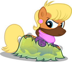 Size: 3474x3000 | Tagged: safe, artist:cyberapple456, ms. harshwhinny, earth pony, pony, g4, angry, bondage, changeling slime, cloth gag, clothes, female, frustrated, gag, high res, jewelry, lying down, mare, necklace, show accurate, simple background, slime, solo, sticky, struggle, sweater, transparent background, vector