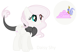 Size: 1504x1044 | Tagged: safe, artist:galaxysparkleyt, oc, oc only, oc:daisy shy, hybrid, female, interspecies offspring, offspring, parent:discord, parent:fluttershy, parents:discoshy, simple background, solo, white background