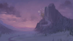 Size: 4000x2250 | Tagged: safe, artist:marsminer, canterlot, canterlot mountain, cloud, fireworks, forest, mountain, no pony, river, scenery, scenery porn, sky, stars, twilight (astronomy)