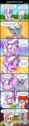Size: 800x3460 | Tagged: safe, artist:uotapo, diamond tiara, fluttershy, ocellus, silver spoon, silverstream, twist, classical hippogriff, earth pony, hippogriff, pegasus, pony, g4, comic, female, filly, fujoshi, fujoshy, glasses, hearts and hooves day, implied gallus, implied lesbian, lesbian, mare, otakushy, present, seiza, ship:silvertiara, shipper on deck, shipping, speech bubble