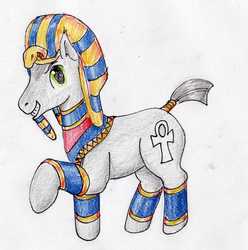 Size: 1671x1683 | Tagged: safe, artist:40kponyguy, derpibooru exclusive, idw, pharaoh phetlock, earth pony, pony, g4, bow intuitive, cutie mark, looking at you, male, simple background, solo, stallion, traditional art, white background