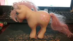 Size: 2048x1152 | Tagged: safe, peachy, earth pony, pony, g1, irl, photo, solo, toy