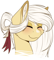Size: 2077x2311 | Tagged: safe, artist:ak4neh, oc, oc only, oc:laeticia la pucelle, earth pony, pony, :3, blushing, bust, eyes closed, female, happy, high res, ribbon, simple background, transparent background