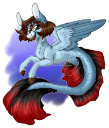 Size: 1231x1453 | Tagged: safe, alternate version, artist:wolfs42, oc, oc only, oc:skky, merpony, sea pony, seapony (g4), dorsal fin, fangs, fish tail, flowing tail, looking at you, open mouth, simple background, smiling, solo, spread wings, tail, transparent background, wings