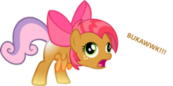 Size: 2597x1292 | Tagged: safe, artist:zacatron94, apple bloom, babs seed, scootaloo, sweetie belle, pony, g4, abomination, body horror, bow, cutie mark crusaders, cyriak, eldritch abomination, female, fusion, hair bow, horrifying, not salmon, scootachicken, simple background, solo, transparent background, vector, wat, what has magic done, what has science done