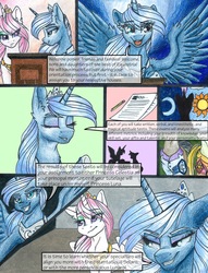 Size: 1950x2550 | Tagged: safe, artist:tillie-tmb, princess celestia, princess luna, pony, comic:the amulet of shades, g4, comic, pink-mane celestia, s1 luna, traditional art