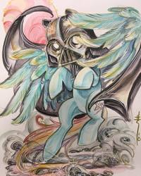 Size: 1080x1350 | Tagged: safe, artist:sararichard, rainbow dash, pegasus, pony, g4, acrylic painting, cape, clothes, crossover, darth vader, female, helmet, mare, solo, star wars, traditional art