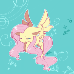 Size: 900x900 | Tagged: safe, artist:jisuppe, fluttershy, pegasus, pony, g4, butt wings, chibi, cute, cutie mark, female, mare, solo