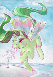 Size: 500x719 | Tagged: safe, artist:annapommes, cool breeze, pony, whale, g1, female, flying, solo, traditional art, windy wing ponies