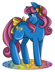 Size: 1024x1340 | Tagged: safe, artist:rockmangurl, bow tie (g1), earth pony, pony, g1, bow, female, freckles, hair bow, simple background, solo, tail bow, transparent background