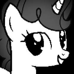 Size: 400x400 | Tagged: safe, artist:jhayarr23, artist:naijiwizard, edit, sugar belle, pony, unicorn, g4, the break up breakdown, avatar, black and white, bust, female, grayscale, looking at you, monochrome, pixel art, pixelated, smiling, solo, style emulation, undertale