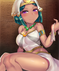 Size: 800x960 | Tagged: safe, artist:tzc, somnambula, human, g4, anime, big breasts, blushing, breasts, busty somnambula, clothes, egyptian, female, humanized, smiling, solo