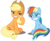 Size: 1250x1020 | Tagged: safe, artist:spellboundcanvas, applejack, rainbow dash, earth pony, pegasus, pony, g4, non-compete clause, duo, faic, grin, looking at each other, simple background, sitting, smiling, transparent background