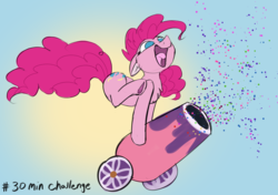 Size: 2760x1940 | Tagged: safe, artist:veesocks, pinkie pie, earth pony, pony, g4, 30 minute art challenge, confetti, female, happy, mare, open mouth, party cannon, smiling