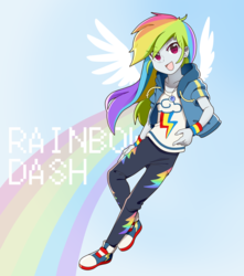 Size: 1360x1540 | Tagged: safe, artist:g_k_po, rainbow dash, equestria girls, g4, my little pony equestria girls: better together, clothes, converse, cute, dashabetes, female, geode of super speed, looking at you, magical geodes, shirt, shoes, sneakers, solo