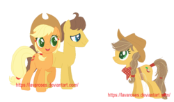 Size: 952x558 | Tagged: safe, artist:lavaroses, applejack, caramel, g4, female, male, offspring, parent:applejack, parent:caramel, parents:carajack, ship:carajack, shipping, straight, watermark