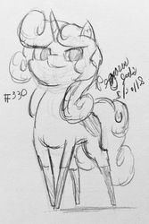 Size: 1910x2865 | Tagged: safe, artist:floofyfoxcomics, oc, oc only, oc:autumn science, pony, unicorn, female, mare, monochrome, solo, traditional art