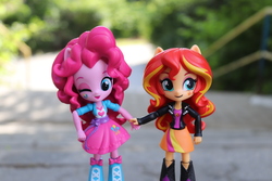 Size: 6000x4000 | Tagged: safe, artist:artofmagicpoland, pinkie pie, sunset shimmer, equestria girls, g4, doll, equestria girls minis, female, lesbian, present, ship:sunsetpie, shipping, toy