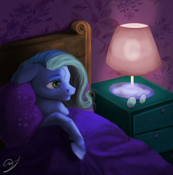 Size: 949x960 | Tagged: safe, artist:vinicius040598, oc, oc only, pony, bed, female, glasses, in bed, lamp, lying, random pony, solo