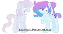 Size: 1024x562 | Tagged: dead source, safe, artist:jxst-blue, oc, oc only, oc:blue galaxy, oc:pastel flying, earth pony, pegasus, pony, base used, female, simple background, transparent background, watermark
