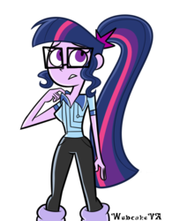 Size: 686x880 | Tagged: dead source, safe, artist:wubcakeva, sci-twi, twilight sparkle, equestria girls, g4, clothes, danny phantom, female, glasses, simple background, solo, style emulation, transparent background