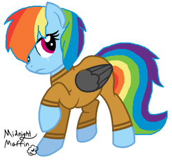 Size: 632x588 | Tagged: safe, artist:midnightmuffin000, rainbow dash, g4, alternate hairstyle, alternate universe, base used, clothes, costume, older, polish in comments, prison outfit, prisoner rd
