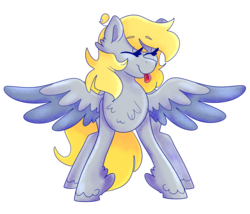 Size: 3425x2929 | Tagged: safe, artist:cubbybatdoodles, derpy hooves, pegasus, pony, g4, cute, eyes closed, female, fluffy, happy, high res, simple background, solo, tongue out, transparent background, unshorn fetlocks