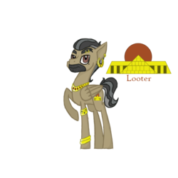 Size: 1000x1000 | Tagged: safe, artist:magicandmysterygal, oc, oc only, oc:looter, pegasus, pony, beard, description is relevant, ear piercing, earring, eyebrow piercing, facial hair, jewelry, male, necklace, next generation, offspring, parent:daring do, parent:doctor caballeron, parents:daballeron, piercing, simple background, solo, stallion, story in the source, story included, transparent background