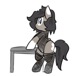 Size: 2141x2237 | Tagged: safe, artist:davierocket, oc, oc only, oc:longfolia, pony, clothes, crossdressing, fishnet clothing, fishnet stockings, high res, looking back, male, messy mane, painted, see-through, simple background, socks, solo, thigh highs, transparent background