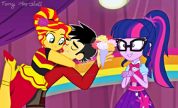 Size: 1280x780 | Tagged: safe, artist:tonyxmarshall2, sci-twi, sunset shimmer, twilight sparkle, oc, oc:tony marshall, equestria girls, equestria girls specials, g4, my little pony equestria girls: dance magic, female, flamenco dress, glasses, graveyard of comments, male, sci-twi outfits, sunset shimmer flamenco dress, sunshall