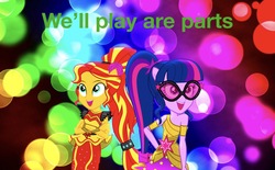 Size: 2048x1273 | Tagged: dead source, safe, artist:php77, editor:php77, sci-twi, sunset shimmer, twilight sparkle, equestria girls, g4, grammar error, you'll play your part