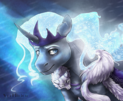 Size: 1100x900 | Tagged: source needed, safe, oc, oc only, oc:northern lights, pony, unicorn, bust, commission, crown, jewelry, male, regalia, solo