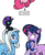 Size: 492x600 | Tagged: safe, artist:dekomaru, edit, pinkie pie, trixie, twilight sparkle, oc, oc:midnight, oc:nyx, alicorn, earth pony, pony, unicorn, g4, cyrillic, female, lesbian, magical lesbian spawn, offspring, parent:trixie, parent:twilight sparkle, parents:twixie, russian, ship:twixie, shipping