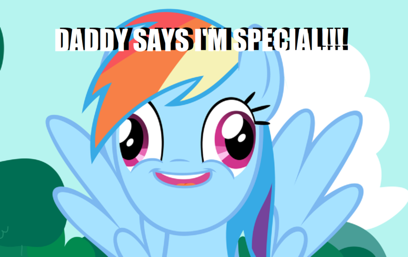 Safe Edit Edited Screencap Screencap Rainbow Dash Pony Derp Meme Mental Regression Retarded Solo Special Face Text Derpibooru