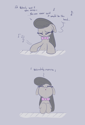 Size: 1500x2200 | Tagged: safe, artist:heir-of-rick, octavia melody, earth pony, pony, awoo, bowtie, coldplay, comic, dialogue, eyes closed, female, floppy ears, gray background, mare, music notes, musical instrument, piano, simple background, singing, solo, song reference, the scientist (coldplay song)