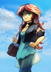 Size: 2893x4092 | Tagged: safe, artist:oberon826, sunset shimmer, equestria girls, g4, clothes, female, jacket, leather jacket, looking at you, solo