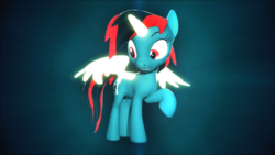 Size: 1920x1080 | Tagged: safe, artist:powdan, oc, oc only, oc:firma surge, pony, 3d, 3d remake, artificial wings, augmented, female, horn, magic, magic horn, magic wings, mare, not an alicorn, raised hoof, solo, source filmmaker, surprised, wings