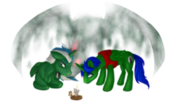 Size: 1024x613 | Tagged: safe, artist:shittyadopts, oc, oc only, oc:nessonth, oc:prince lightning chaser, oc:rima the dark pony, candle, not an alicorn, pony form, shadow, simple background, transparent background