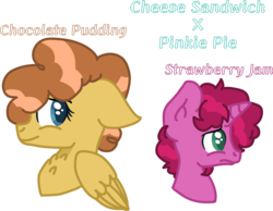 Size: 2321x1802 | Tagged: safe, artist:rosiepie15, oc, oc only, oc:chocolate pudding, oc:strawberry jam, pegasus, pony, unicorn, brother and sister, colored pupils, colt, duo, female, filly, male, offspring, parent:cheese sandwich, parent:pinkie pie, parents:cheesepie, simple background, transparent background
