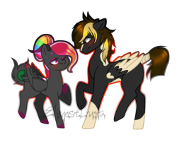 Size: 2400x1928 | Tagged: safe, artist:eclispeluna, oc, oc only, oc:poppy, oc:roman reaper, pegasus, pony, base used, female, male, mare, simple background, stallion, transparent background