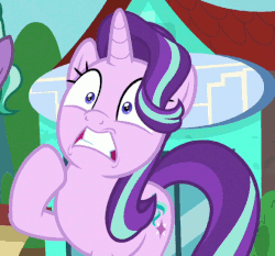 Size: 580x540 | Tagged: safe, edit, screencap, firelight, starlight glimmer, pony, g4, the parent map, animated, cropped, faic, gif, gritted teeth, heart attack, loop, sire's hollow, solo focus, starlight glimmer is best facemaker