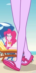 Size: 1059x2100 | Tagged: safe, screencap, pinkie pie, sci-twi, twilight sparkle, equestria girls, friendship math, g4, my little pony equestria girls: better together, beach, clothes, cropped, feet, flip-flops, legs, pictures of legs, sandals, swimsuit