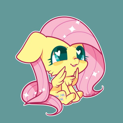 Size: 500x500 | Tagged: safe, artist:snow angel, fluttershy, pegasus, pony, g4, chest fluff, chibi, cute, female, heart eyes, mare, shyabetes, simple background, solo, weapons-grade cute, wingding eyes