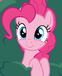 Size: 887x1077 | Tagged: safe, screencap, pinkie pie, earth pony, pony, g4, secrets and pies, bush, cropped, cute, diapinkes, female, mare, smiling, solo