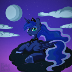 Size: 2000x2000 | Tagged: source needed, safe, artist:php97, princess luna, alicorn, pony, g4, female, high res, looking at you, mare, moon, smiling, solo