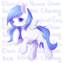 Size: 2000x2000 | Tagged: safe, artist:leafywind, oc, oc only, pegasus, pony, abstract background, colored pupils, female, flying, high res, hoof on chin, looking at you, mare, one eye closed, small wings, solo, spread wings, wings, wink