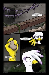 Size: 1255x1920 | Tagged: safe, artist:leyanor, gilda, griffon, comic:the ritual, g4, comic, rock, ruins