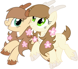 Size: 772x690 | Tagged: safe, artist:owlity, oc, oc:darling doe, oc:ema, deer pony, original species, female, mare, sisters, twins