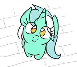 Size: 430x372 | Tagged: safe, artist:jargon scott, lyra heartstrings, pony, unicorn, g4, cute, female, jargon scott is trying to kill us, looking at you, lyrabetes, mare, simple background, sitting, smiling, solo, squatpony, white background